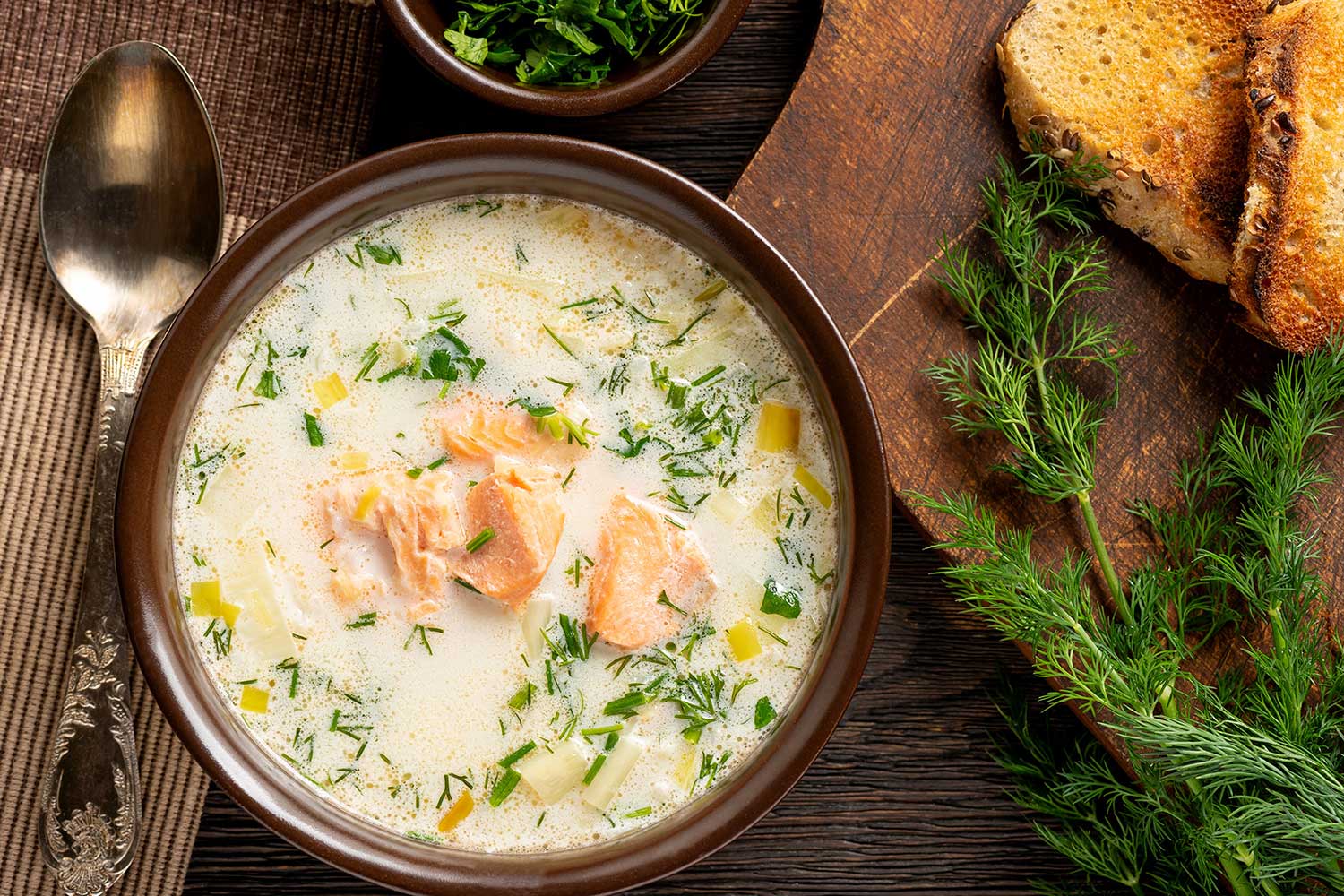 Lauch Cremesuppe mit Räucherlachs